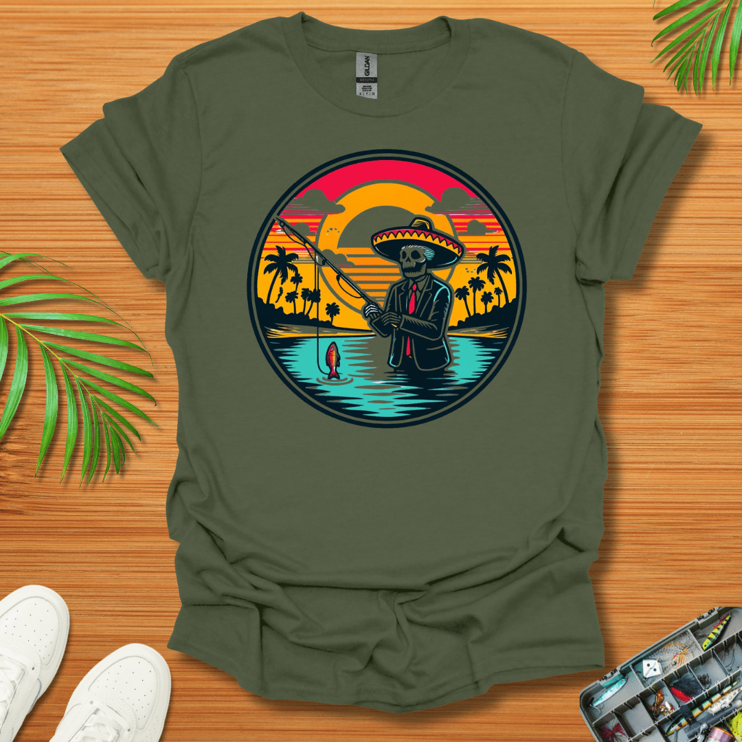 Skeleton Sombrero fishing  T-Shirt