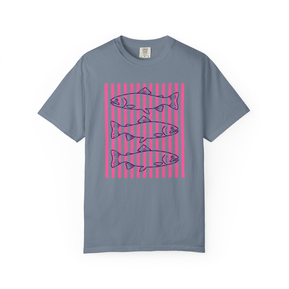 Striped Salmon Graphic T‑Shirt