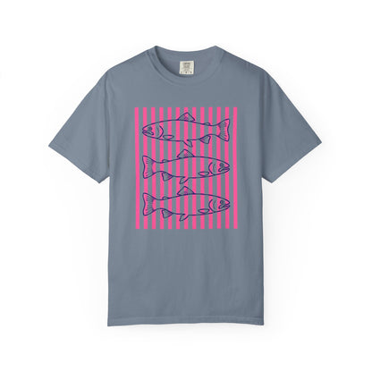 Striped Salmon Graphic T‑Shirt