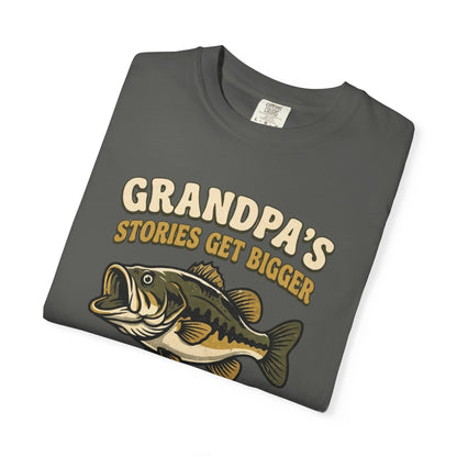 Fishing Grandpa T-Shirt — "Grandpa's Stories Get Bigger" Vintage Bass Tee