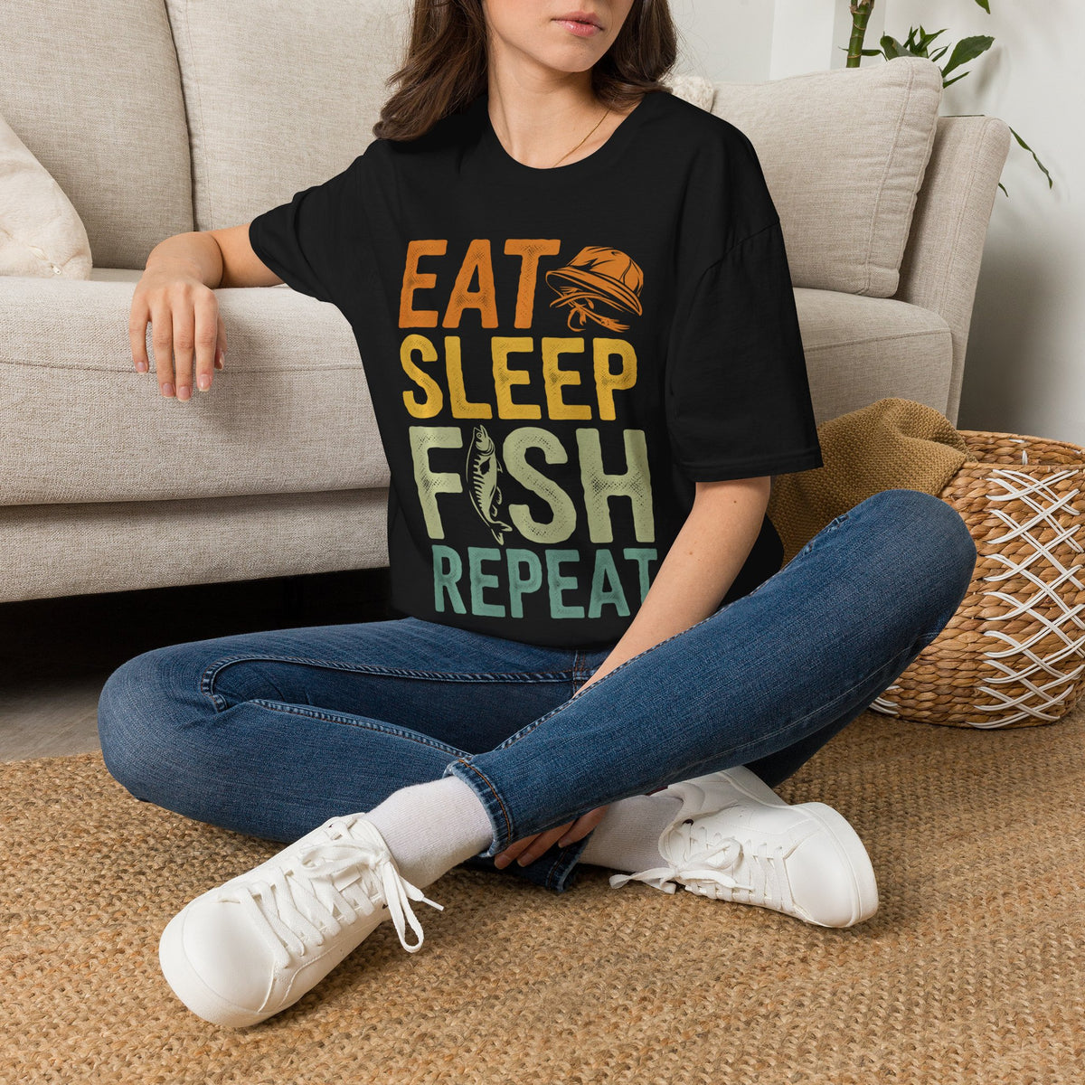 Eat Sleep Fish Repeat T-Shirt — Vintage Fishing Tee for Anglers
