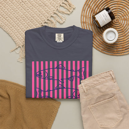 Striped Salmon Graphic T‑Shirt