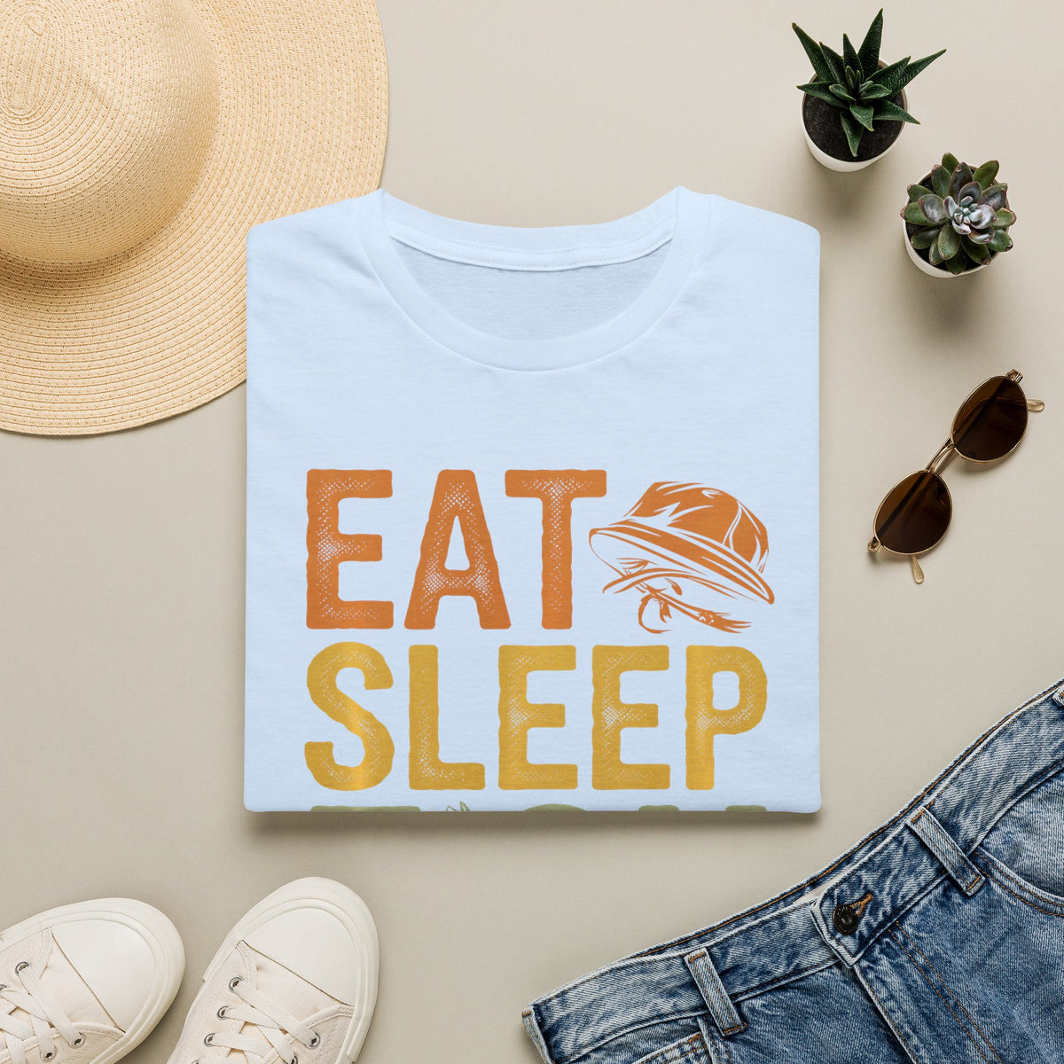 Eat Sleep Fish Repeat T-Shirt — Vintage Fishing Tee for Anglers