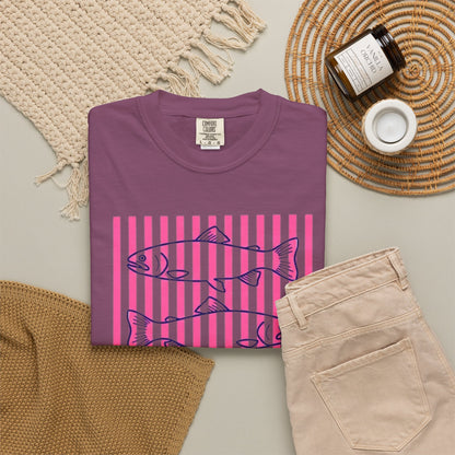 Striped Salmon Graphic T‑Shirt