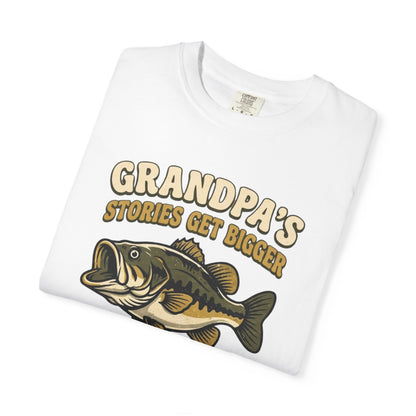 Fishing Grandpa T-Shirt — "Grandpa's Stories Get Bigger" Vintage Bass Tee