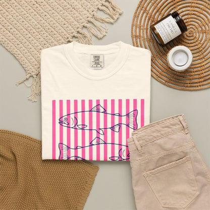 Striped Salmon Graphic T‑Shirt