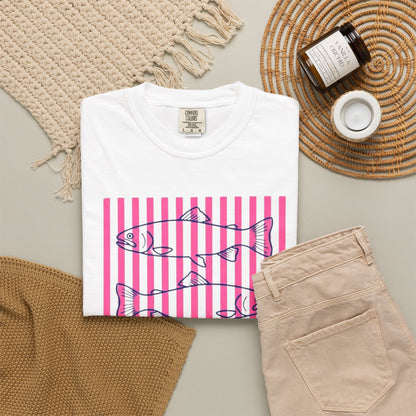 Striped Salmon Graphic T‑Shirt
