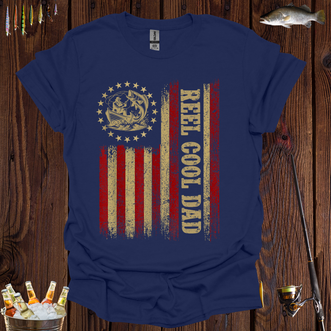 Reel Cool Dad American Flag T-Shirt