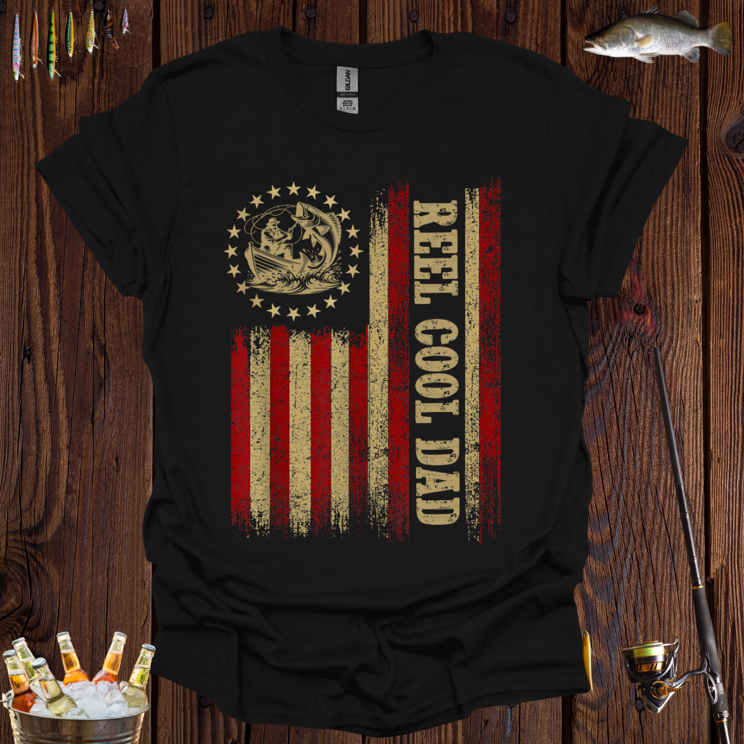 Reel Cool Dad American Flag T-Shirt