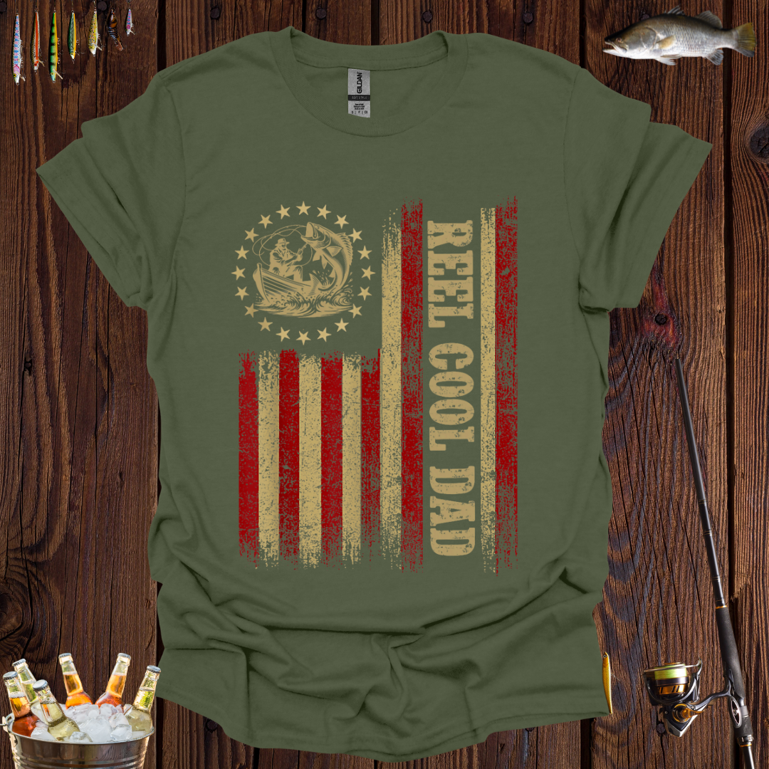 Reel Cool Dad American Flag T-Shirt